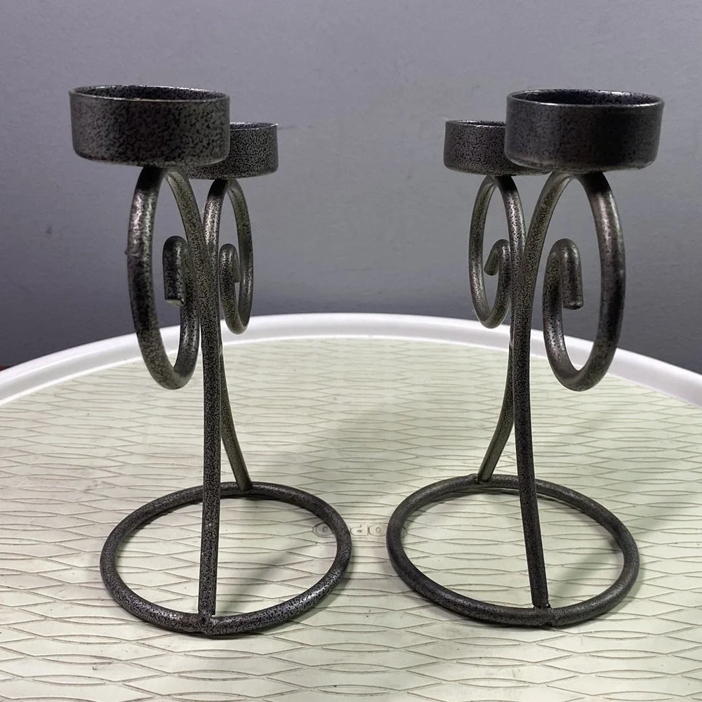 2 Vintage Y2K Metal Curly Swirl Votive Candle Holders Dark Gray‎ 7
